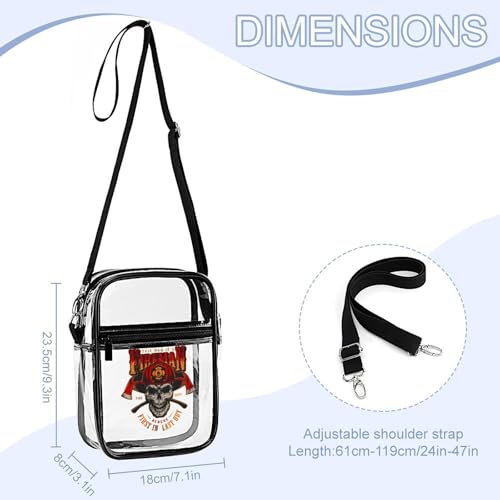 Vintage Firefighter Skull Clear Crossbody Bag Stadium Bag Adjustable Side Shoulder Bags Messenger Bag with 2 Compartments2