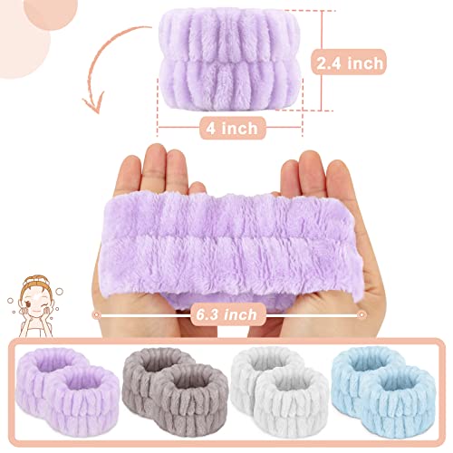 Image of 8 Pcs Absorbent Microfiber Women's Spa Wristbands for Face Washing - Prevent Water from Spilling Down Your Arms