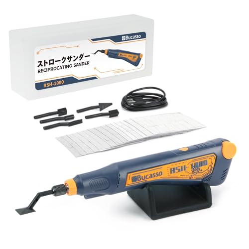 Bucasso Reciprocating Sander, Variable Speed and USB Charging with LED Light, Pen Sander with 6 pcs Sanding Head, Fit for Sanding, Polishing, Finishing, DIY Crafts (Blue)