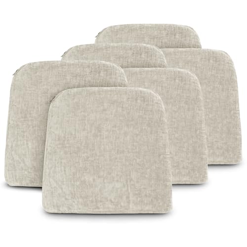 Pack 6 Cojines para Silla 42X40x36x4cm - Cojín Decorativo de Chenilla de tejido liso para Silla, Sofá o Comedor - Juego de Cojines de Asiento con Cintas de Sujeción,Fabricado en España,100% poliester