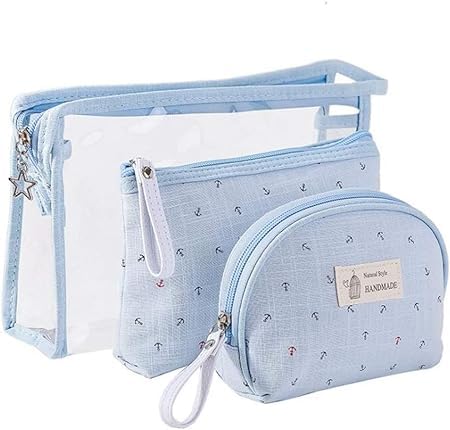 3 Pack Toiletry Bag Organiser, PVC Travel Bag for Toiletries Handbags for Women Cosmetic Makeup Pouch Bag Makeup Case Bag Small Wallet Clear with Zipper Transparent(Blue)-image-37