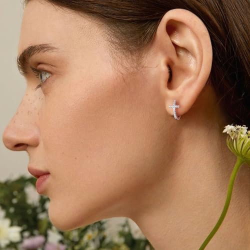 DAYBYDAY Huggie Earrings for Women 925 Sterling Silver Cubic Zirconia Gemstone Small Hoop Earrings, Leaf/Butterfly Cross/Huggie Hoop Earrings Anniversary Birthday Valentines Jewelry3