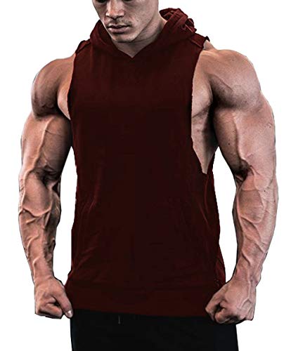 JINIDU Men's Workout Hooded Tank Tops Sleeveless Gym Hoodies with Pockets
