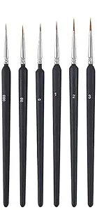 DEZIINE 6PCS Paint Brushes Set for Fine Detailing Round Pointed Tip(Tip-000,00,0,1,2,3) (Black)
