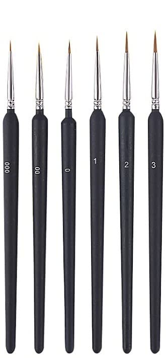 DEZIINE 6PCS Paint Brushes Set for Fine Detailing Round Pointed Tip(Tip-000,00,0,1,2,3) (Black)