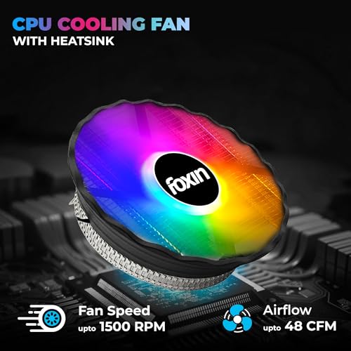 Image of Foxin FCF 002 CPU Cooling Fan with Rainbow LED | CPU Cooler 120mm RGB Fan | Hydramatic Bearing | 1500 RPM & Airflow 48 CFM | 3-Pin | Compatible with Intel LGA1700 /115X /1200 & AMD AM2 /AM3 /AM4 /AM5