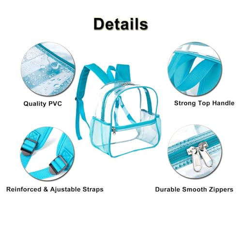 Image of Fomaris Clear Backpack Stadium Approved 12x6x12 - Clear Bag with Reinforced Straps, Durable PVC for Stadium Events, Sports, Festivals, Concerts, Games, Women & Men - Turquoise /Teal