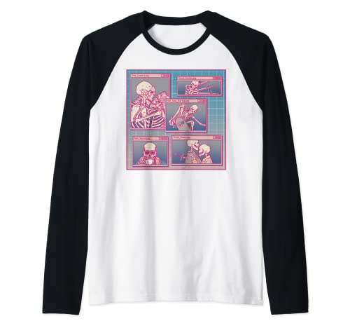 Vaporwave Aesthetic Gothic Esqueleto Goth Camiseta Manga Raglan