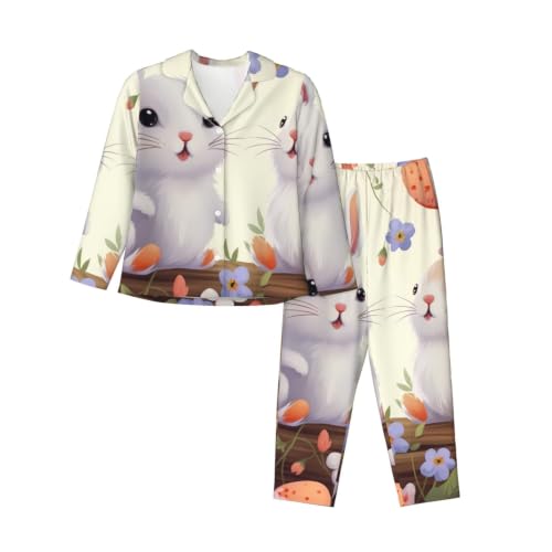 Pyjama manches longues boutonné femme noir imprimé faune et flore