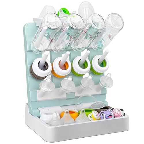 Image of CINWWNI Baby Bottle Drying Rack, Vertical Standing Bottle Dryer Rack Holder-Space Saving Baby Bottle Drying Rack for Countertop-Holds Up to 12 Baby Bottles & Cup(Blue & White)