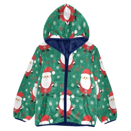 Santa Claus on Green Background Toddler Fleece Jacket Girl Boys Hooded Fleece Jacket Coat Warm Outwear Zip-up 3-10T