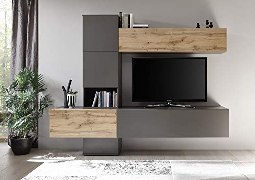 Beauty.Scouts Möbel IM Wohnwand Quentin, anthrazit/Wotan Eiche NB, 240 x 196 x 37-50 cm, Mediawand, Wohnzimmer, Wohnzimmerwand, Wohnzimmerkombination Cover