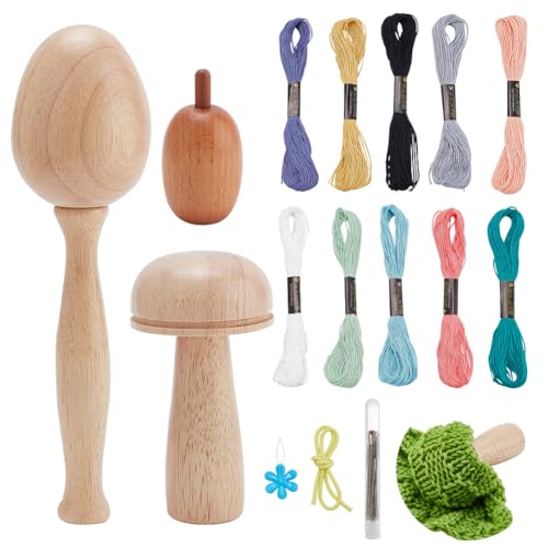 WEBEEDY 34-Teiliges Stopfzubehör-Set Aus Holz Stopf-Ei Nähwerkzeug Reparatur Mit Nadeln Mit Großem Öhr Nähgarn DIY Nähen Basteln Für Socken, Kleidung, Darner, DIY Handarbeit, Zuhause, Nähpflege
