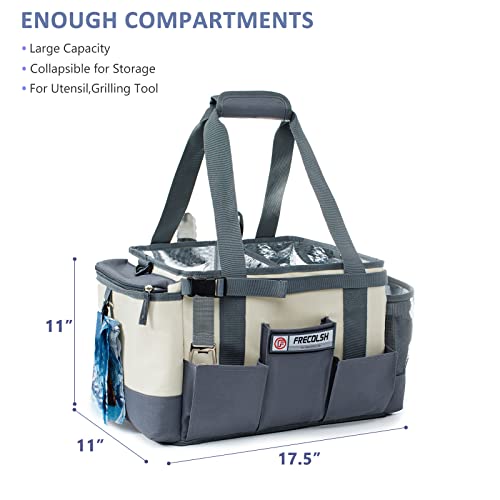 FRECOLSH Large Grill Caddy - BBQ/Tailgating Accessories, Insulated Condiment Holder - Camping, Picnic, BBQ, Tailgating, Family Gathering - Ivory-Grey, 1 Gallon, 16"W x 11"D x 11.5"H