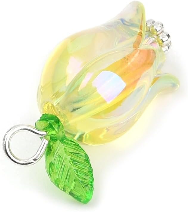 100Pcs Crystal Tulip Flower Charms Acrylic Floral with Green Leaves Pendants for DIY Jewelry Bracelets Necklaces Making - Image 3