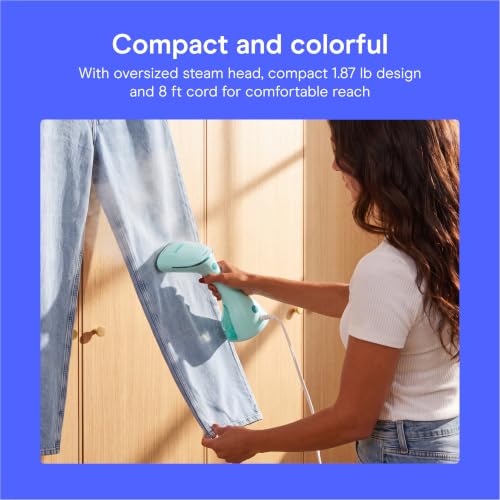 Conair Power Steam Garment Steamer, Clothes Steamer Handheld with Ceramic Soleplate, Clothing Steamer, 35-Second Heat-Up, 15-Minute Steam, Fabric Attachments, Mint Green - image 6