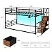 ADORNEVE Low Bunk Bed Twin Over Twin with Storage Staircase, Drawers & Shelves, RGB LED Lights Metal Floor Bunk with Power Outlet, Full-Length Guardrail & Metal Slats, for Small Space, Kids, Black