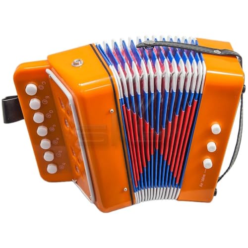 Sky Accordion Orange Pattern 7 Button 2 Bass Music Instrument Easy to Play *GREAT GIFT*