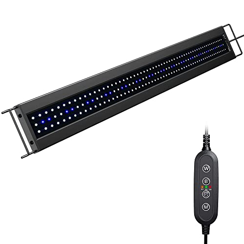 NICREW AquaLux Rampe LED Aquarium avec Fonction Minuterie, Lumières Blanches et Bleues Réglables, Éclairage Aquarium Étanche 120-150 cm, 32 W, 1950 LM