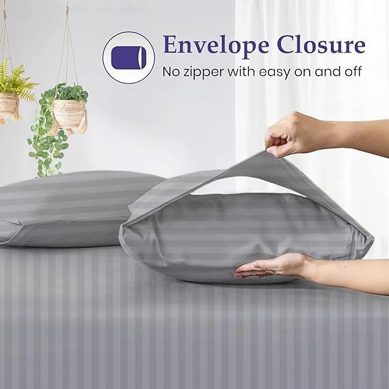 Balsara's 3Pcs Fitted Sheet (1 Fitted Sheet with 2 Pillowcases) 100% Egyptian Cotton 800 Thread Count Universal XL V Berth - Boat Bedding Fits mattresses up to 6” Depth - Silver Stripe