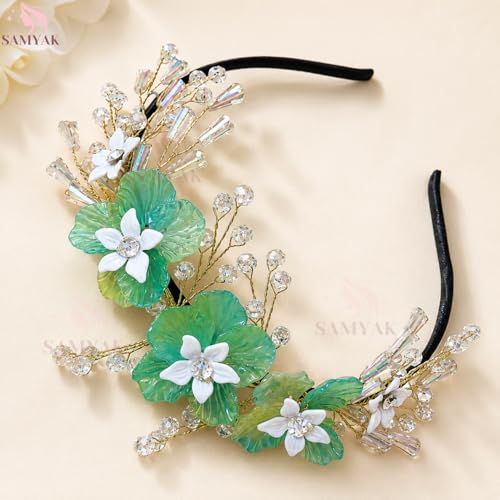 Image of Samyak Pearl & Crystal Hair Band Accessories For Women & Girls, Stylish Tiara Headband For Wedding Party Juda Bun Fashion For Bridal Hair Decoration Accessory