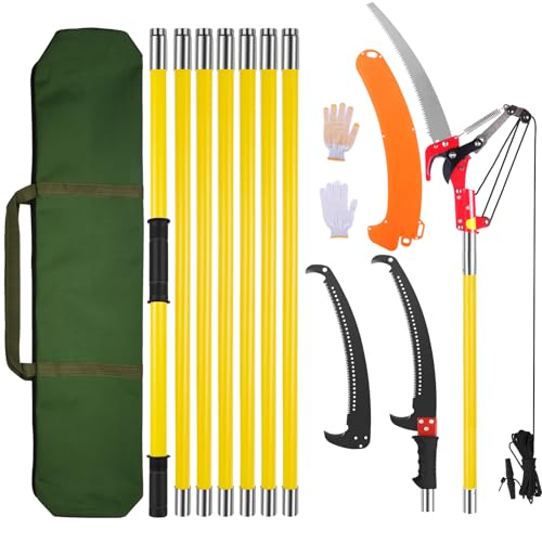 Sierra de Poda Telescópica de Mano 8M,2 In 1 Pertiga Podar Telescopica con Bolsa, Serrucho de Poda Telescopico,Herramientas de Jardinería para Podar Arboles Altos