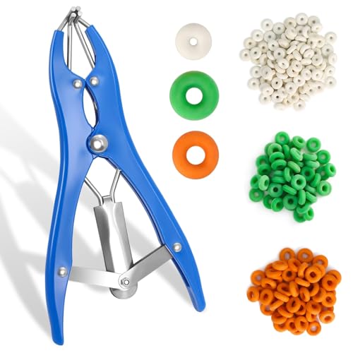 Goat Banding Kit, Stainless Steel Elastrator with 200pcs 3-Size Rubber Bands & Expander Tool for Humane Livestock Handling (Goats/Sheep/Calves)