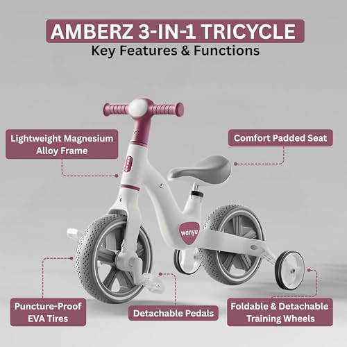 Image of TinyRover Toddler Balance Bike to Tricycle Trike - 3-in-1 Ride-On Toy with Non-Slip Grips, Cushioned Seat & Training Wheels for Boys Girls 2-5 Yrs