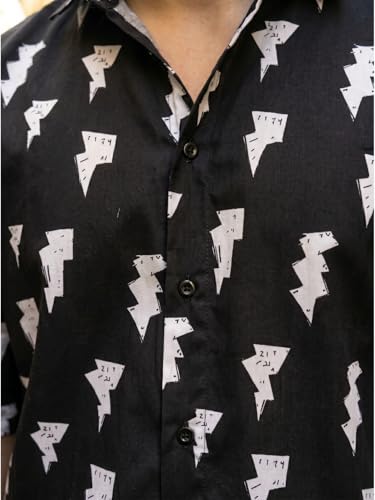 Image of BROWN CULTURE Men's Cotton Blend Printed Shirt with Spread Collared Neck Half Sleeves Oversized Straight Hem Length and Button Down Closure | Formal Shirts for Men