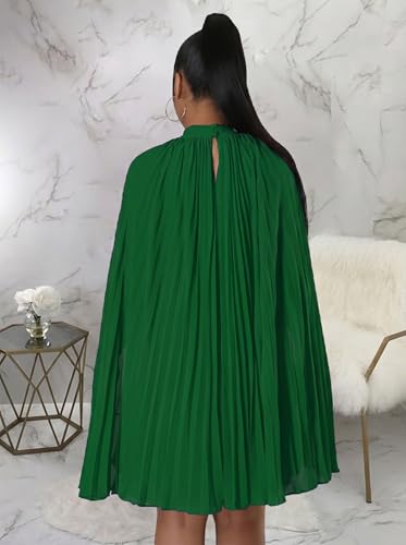 Image of Women's Casual Cape Sleeve Pleated Split Short Dress Loose Fit Cocktail Party Flowy Dress