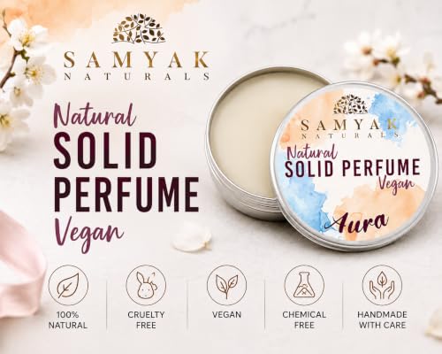 Image of Aura Vegan Solid Perfume for Men & Women, 10g | Alcohol-Free Long-Lasting Perfume Balm with Jojoba Oil & Candelilla Wax | Pocket Travel Fragrance | Unisex Gift Pack