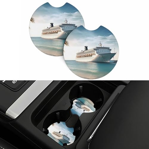 Car Coasters 2 Pack Seaside Cruise Ship Car Cup Holder Coasters Non-Slip Drink Coasters Absorbent Insert Cup Pads Coffee Cup Pads Car Cup Mats Universal Car Interior Accessories for Most Vehicle