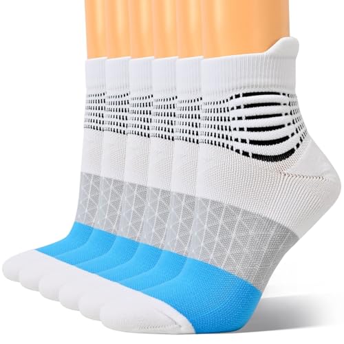 IRAMY Kompressionsstrümpfe Damen Knöchelstütze Compression Socks Laufsocken Kompressionssocken Coolmax Wicklung Sportsocken Gepolsterte Plantar Fasciitis kurz 3 Paare (Light White M)