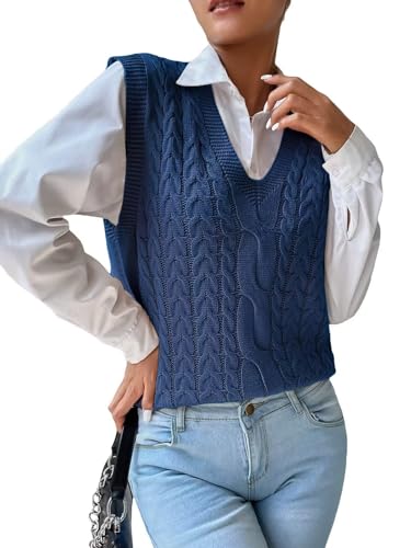 Image of Womens Sweater Vest Sleeveless Cotton Casual V Neck Pullover