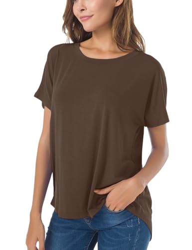 Image of Herou Women Loose Fit T-Shirts Soft Short Sleeve Crew Neck Casual Tee Tops | Lightweight,Basic,Workout,Comfortable,High Low Hem,Oversized