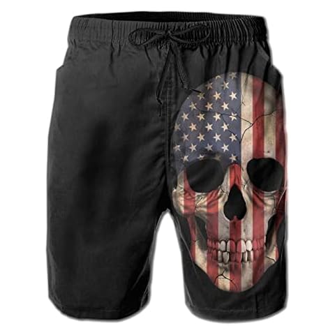 ONE TO PROMISE Men's American Flag Skull Beach Shorts Swim Trunks Swimsuit Beach Pants Breathable Quick Dry with Pockets, Cool Merica Skull American Flag Skull, Medium Cover