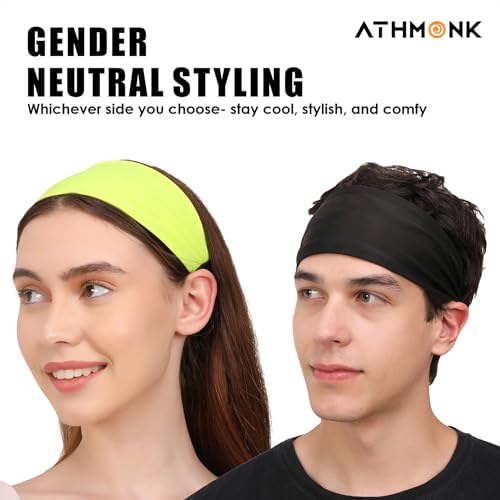 Athmonk Lycra Multipurpose Reversible Headband For Men Women, Colorful Stylish Sweatband Quick Dry Manage Long Hair Wide Snug Fit Elastic For Sports, Running, Gym, Cricket, Badminton, Green 7