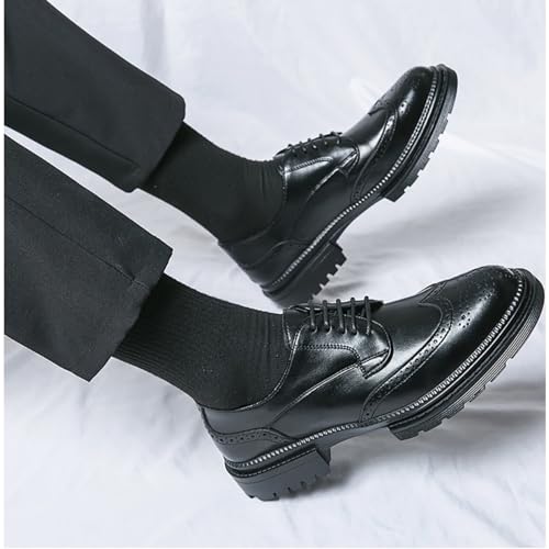 Men's Modern Wingtip Leather Carved Brogue Oxford Shoes Comfortable Round Head Platform Lace Up Height Increasing Dress Shoes for Business Casual Tuxedo Wedding Shoes Groom Shoes4