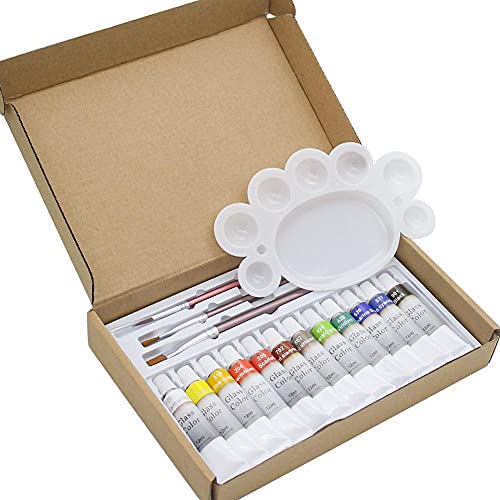 Colorful Stain Glass Paint Kit With 12 Colors, 3 Nylon Brushes, 1 Palette, Waterproof Acrylic Enamel Painting Set To Create Translucent Arts On Transparent Wine Glasses, Porcelain, Window And Ceramics #TOP7