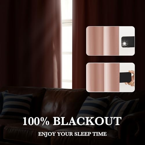 Image of RYB HOME 100% Blackout Short Curtains for Small Window, Thermal Insulated Noise Reducing Back Tab Curtains for Nursery Bathroom Basement, 42 inches Wide by 30 inches Long, Peach Pink
