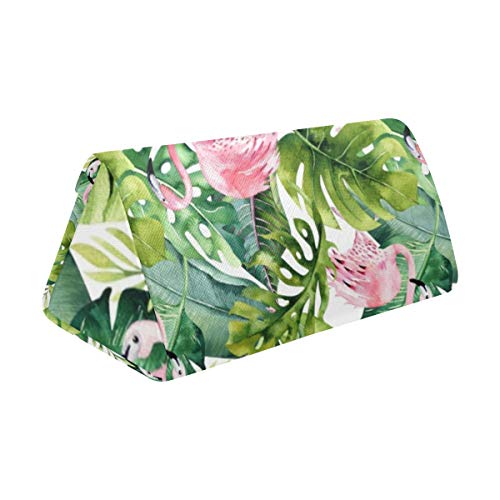 InterestPrint Flamingoa Palm Leaves Foldable Triangle Sunglasses Case Eyeglasses Holder Hard Shell - Thumbnail 3