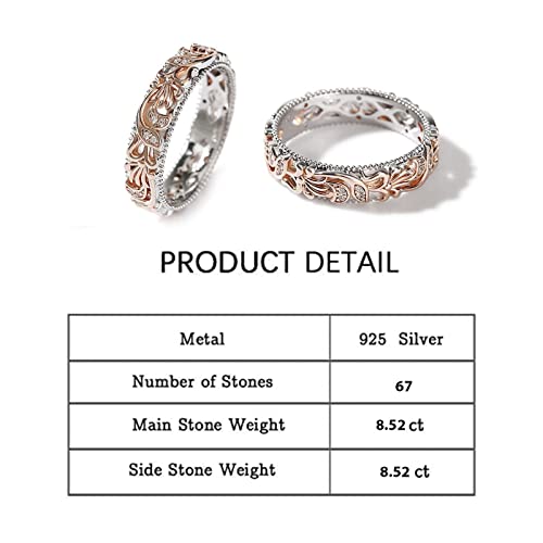 Jeulia Floral Ring Band Sterling Silver Two Tone Leaf Carved Vintage Unique Hollow Flower Rose Gold Jewelry Engagement Wedding Bridal Sets Stackable Anniversary Promise With Gift Box (Floral, 6.5) #TOP1