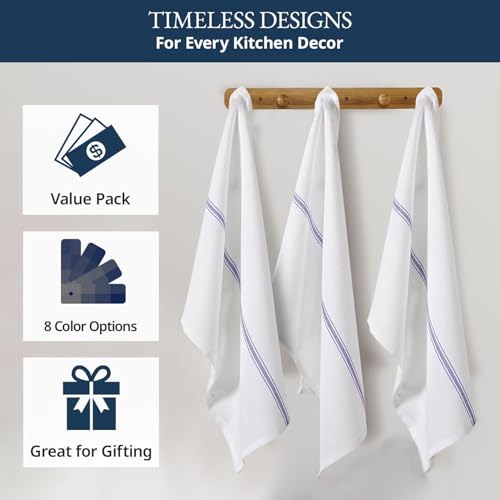 LANE LINEN Kitchen Towel Set- 12 Pack 14"x25" Dishtowels for Kitchen, Absorbent 100% Cotton Dish Drying Towels, Cleaning Cloth for Countertops, Soft & Durable, Machine Washable - Blue Stripe