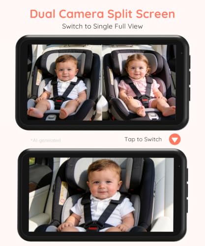 Image of LUCKVIEW BM2 PRO Dual Baby Car Camera, 5.2 inch 1080P Baby Monitor | IR Night Vision and Anti-Shake Mount; Split View Helps Parents Check 2 Kids or Pets In Rear-Facing Car Seats