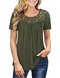 Ahlaray Women's Plus Size Short Sleeve Tops Pleated Casual Summer Tunic Blouse Shirt, Army Green, 2X