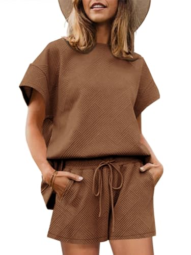 Image of UNCLECAT Womens 2 Piece Lounge Sets Short Sleeve Tops and Shorts Travel Outfits Pajama Set with Pockets
