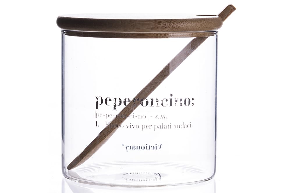 Villa d'Este Home Tivoli Victionary Glass Chilli Jar 550ml Glass Lid and Spoon Bamboo Transparent