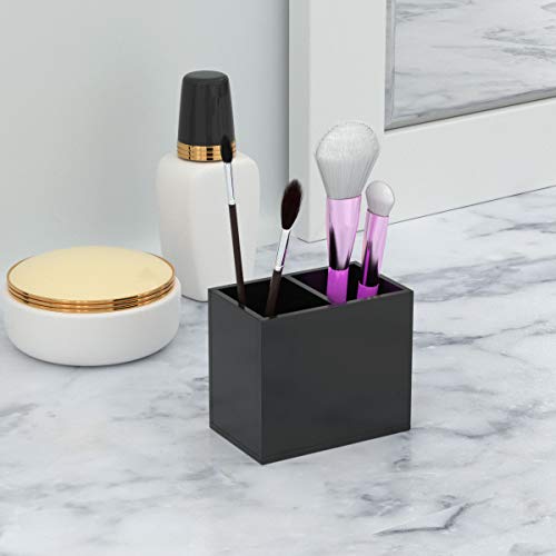Image of NIUBEE Acrylic Pen Holder 2 Compartments, Black Pencil Organizer Cup for Countertop Desk Accessory Storage