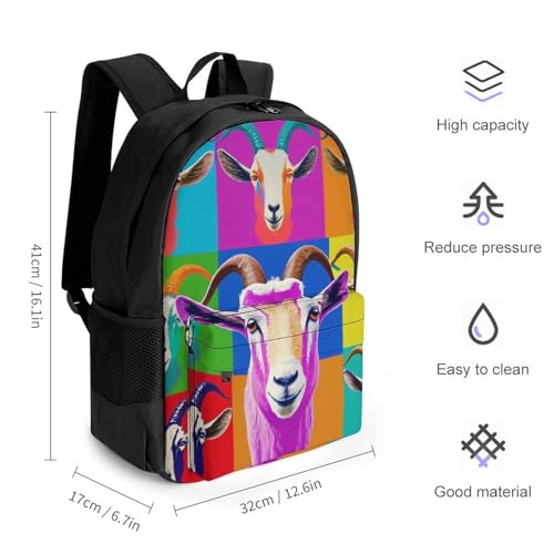 Supdreamc Colorful Goat Head Daypack Backpack Polyester Multipurpose Anti-Theft Shoulder Bag Big Capacity Gym Outdoor Hiking Backpack With Smooth Zippers2
