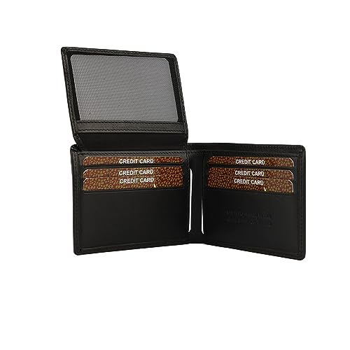 Vera Pelle Mens wallet Black Made In Italy Italian Leather 9 Credit cards + ID